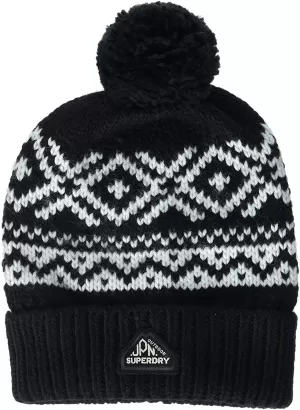 Image of Superdry Fairisle Knitted Beanie - Black, Men