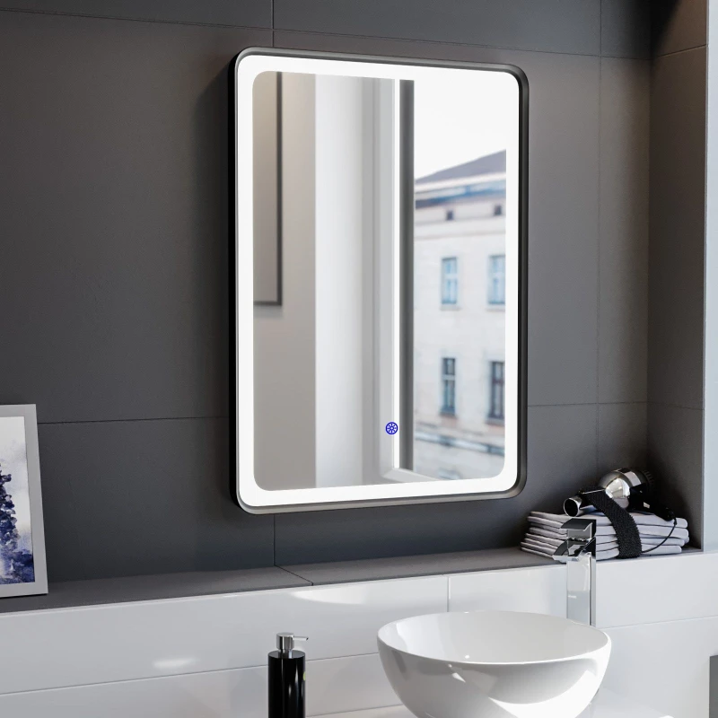 Image of Nes Home Touch Sensor Bathroom LED Mirror Demister 500x700mm Matte Black Silver