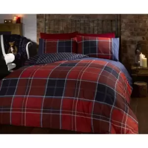 image of Red Argyle Tartan Checked Duvet Cover Quilt Bedding Set, Red Blue, Single