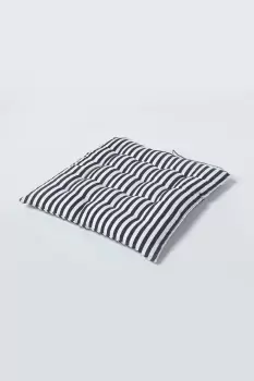 image of Black and White Stripe Seat Pad with Straps 100% Cotton