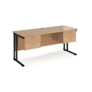 Image of Office Desk Rectangular Desk 1600mm With Double Pedestal Beech Top With Black Frame 600mm Depth Maestro 25 MC616P22KB