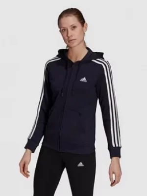 Image of Adidas Essentials 3 Stripes Full Zip Hoodie, Navy/White Size M Women