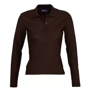 image of SOLS Womens/Ladies Podium Long Sleeve Pique Cotton Polo Shirt (S) (Chocolate)