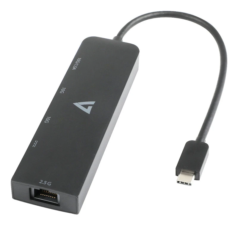 Image of V7 V7 2.5G Ethernet Adapter USB-C Male to USB A Female x 2, USB-C Female x1, RJ45 Female x1 Black V7UCRJ25GHUB-BLK