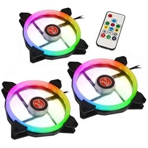 image of Raijintek IRIS 14 Rainbow RGB LED PWM 140mm Fan with Controller - Triple Pack