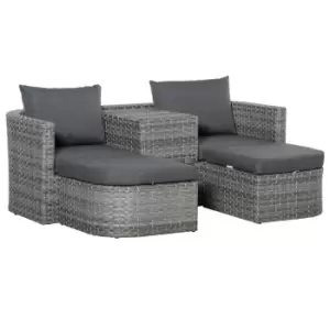 image of Outsunny 3pc Outdoor PE Rattan Sofa Set w/ Side Table, Large Daybed and Cushion - Mixed Grey