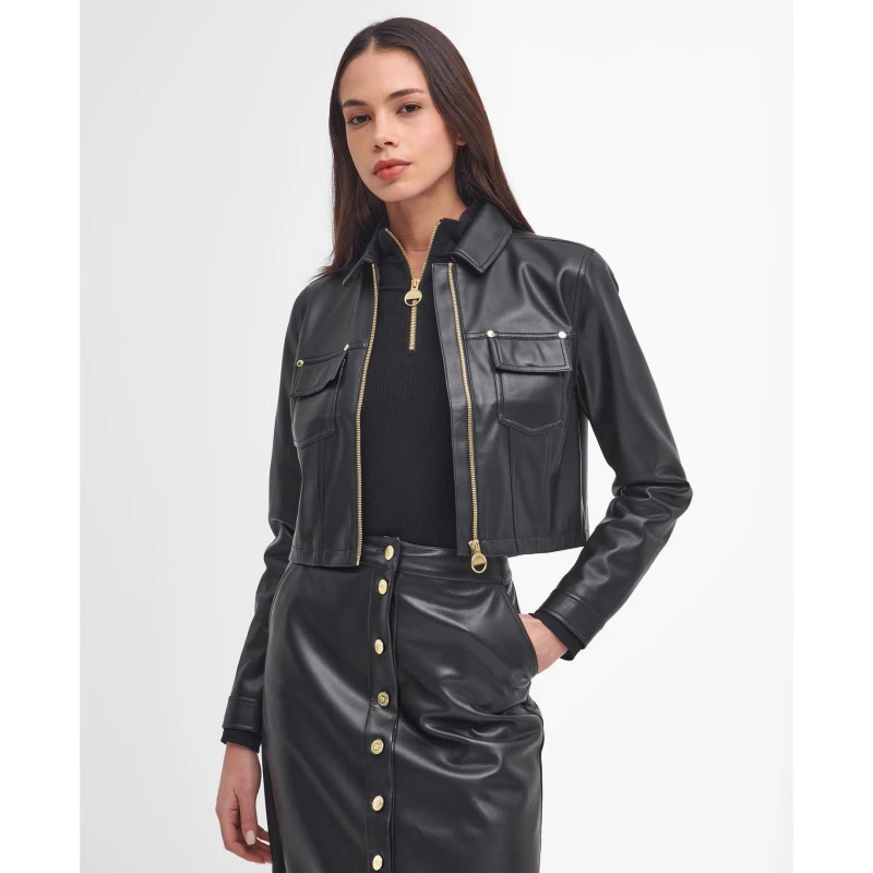 Image of Barbour International Aria Faux Leather Overshirt - UK 12 Black Coats and Jackets female LOS0064BK11 UK 12
