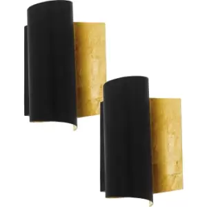 Image of 2 PACK Modern Wall Light Colour Black Gold Curved & Rounded Shade E27 1x40W