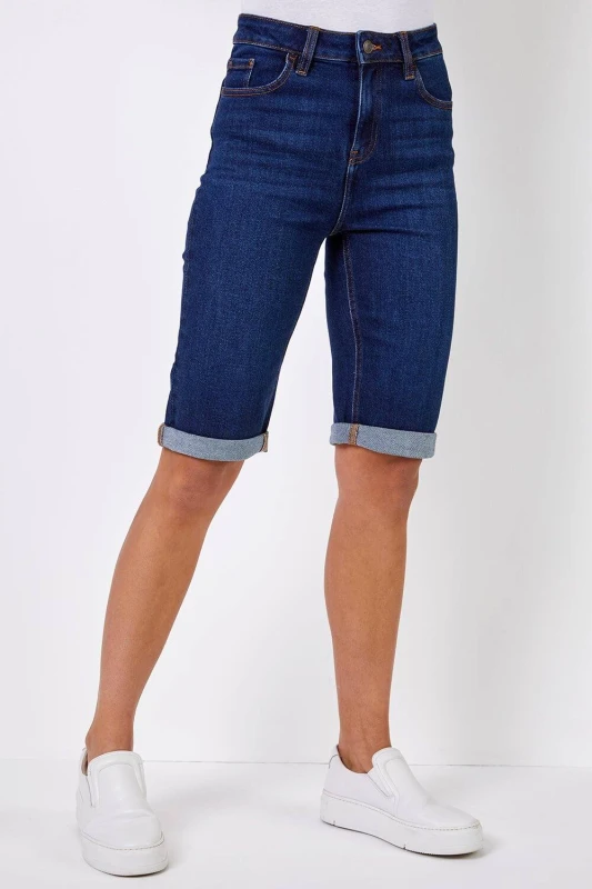 Image of Roman Womens Essential Stretch Knee Length Shorts in Indigo Size: 10 Indigo Female 10