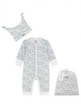 image of Cath Kidston Baby Girls Ditsy Sleepsuit, Hat And Bag Set - Ivory/Blue