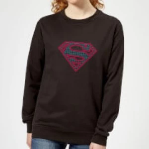 image of Justice League Superman Retro Grid Logo Womens Sweatshirt - Black - 5XL