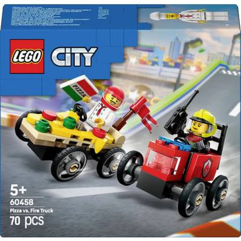 Image of LEGO LEGO City Pizza vs. Fire Truck Race Car Pack Toy 60458