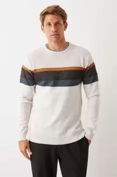 image of Mens Long Sleeve Chest Stripe Crew Neck Jumper