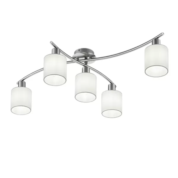 Image of Garda Modern 5 Light Multi Arm Semi Flush Ceiling Lamp Nickel Matt with White Shade