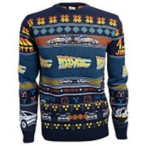 Image of Back to the Future Christmas Knitted Jumper - Navy - L