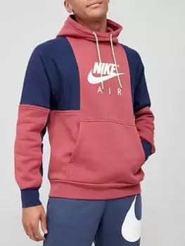 Image of Nike Air Contrast Pullover Hoodie, Navy/Burgundy, Size L, Men