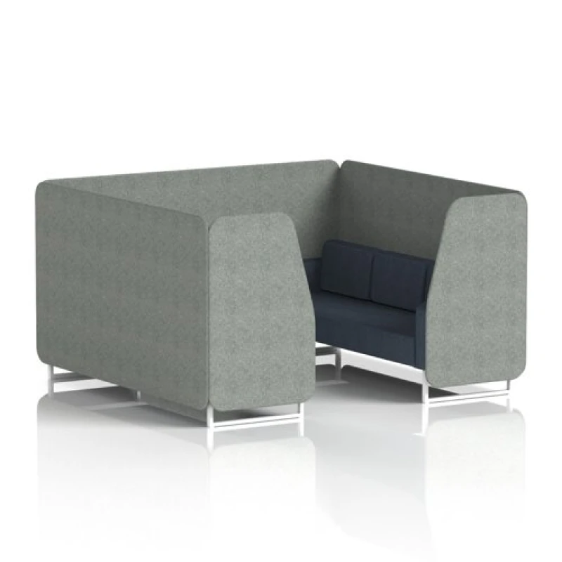 Image of Brixworth 6 Seater Office Booth with Front Panel - White Legs in Rivet Fabric - Prime Panels and Crucible Sofa