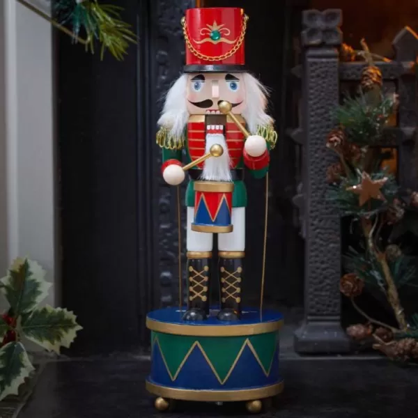Image of 30cm Musical Christmas Drummer Wooden Nutcracker Decoration