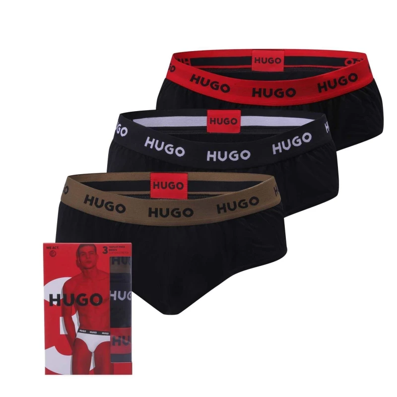 Image of Hugo 3 Pack of Hip Briefs Multi Colour male 2XL