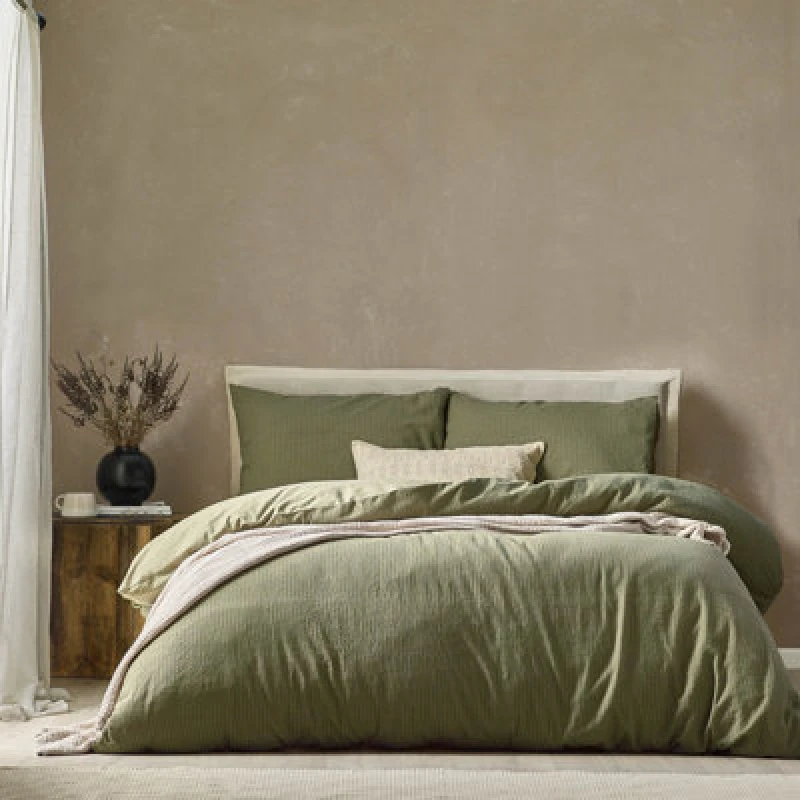 Image of Yard Malton Stripe 100% Cotton Duvet Cover Set in Dark Green Size: Super King Dark Green Unisex Super King