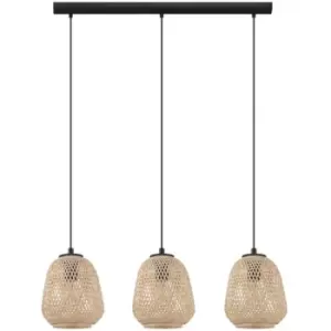 image of Netlighting Dembleby 3 Lamp Straight Bar Pendant Ceiling Light Black - EG43262