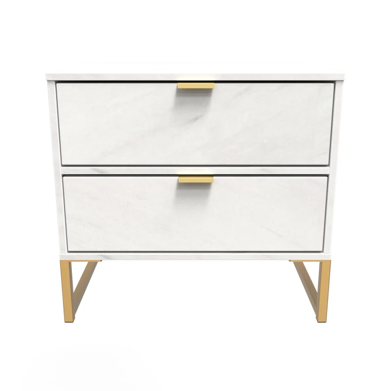 Image of Tamworth Double 2 Drawer Bedside Cabinet In Marble (Ready Assembled)