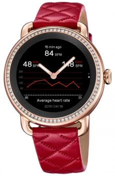 Image of Festina SmarTime Womens Red Leather Strap Crystal Set Watch
