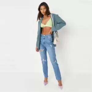 image of Missguided Wrath Slash Rip Straight Leg Jean - Blue