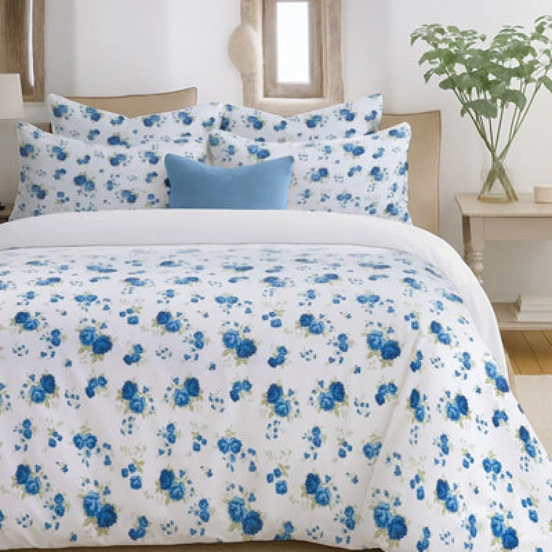 Image of Sweet Dreams Florelle Blue Delicate Floral Printed Duvet Cover And Pillowcase Set King