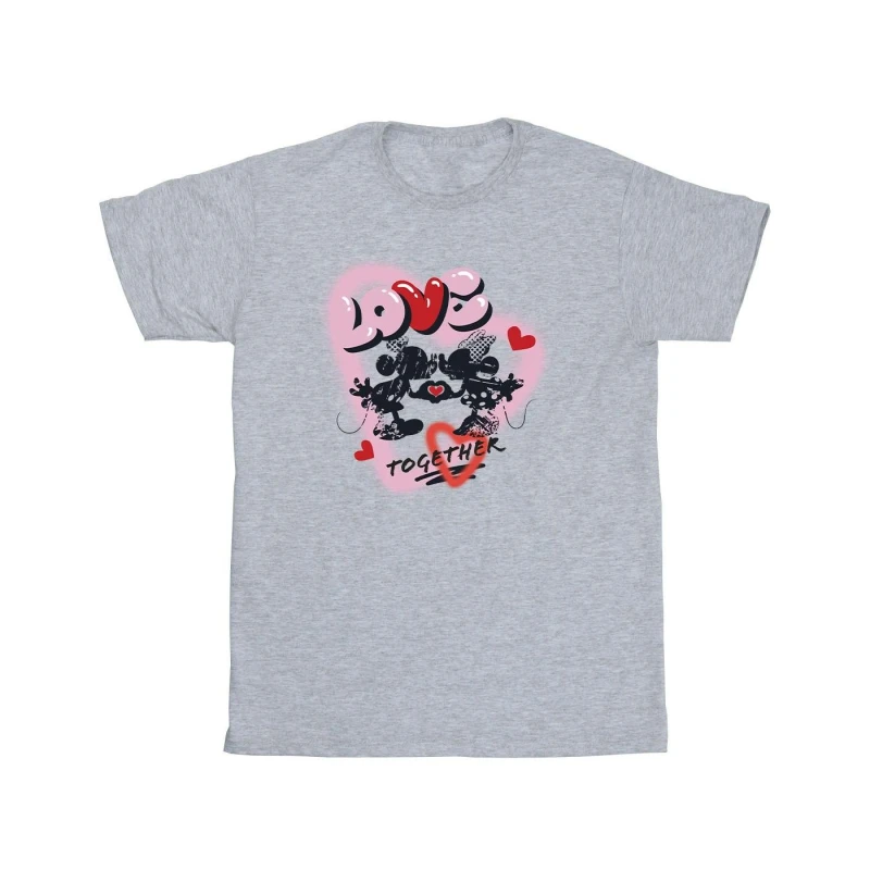 Image of Disney Men Love Together Mickey & Minnie Mouse T-Shirt in Grey Size: Small Grey S Male 5063376316316