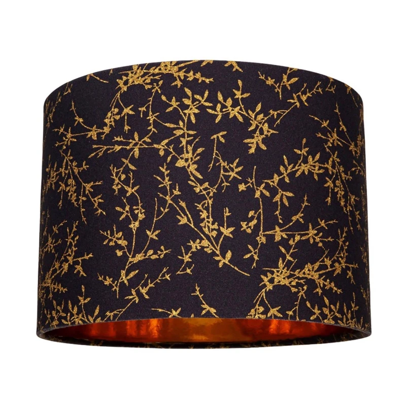 Image of Happy Homewares Modern Soft Cotton Fabric Lamp Shade with Shiny Foil Floral Decoration in Black Size: 12" Black Unisex 12"