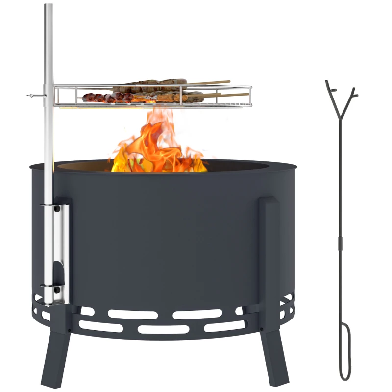 Image of Outsunny Portable Fire Pit, 58cm Round Firepit with Grill Grate, Black 842-385V00BK