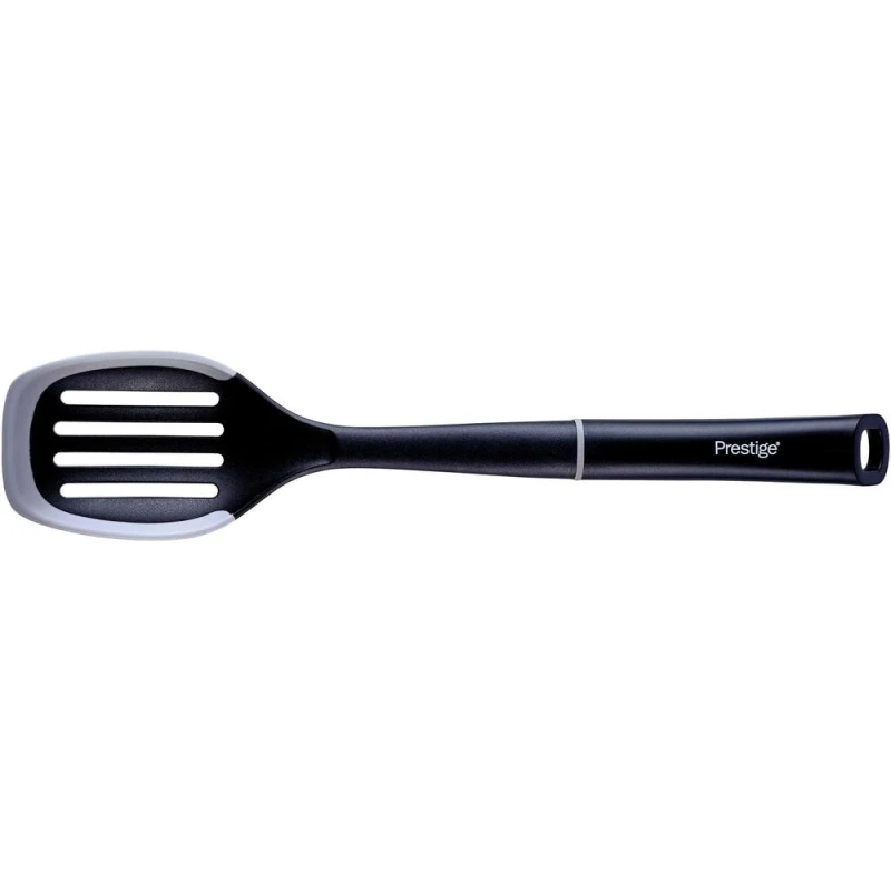 Image of Prestige Grey '2 in 1 Kitchen Tools' Nylon Slotted Spoon with Silicone Edge Black