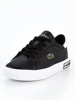 Lacoste Powercourt 0721 Lace Trainer - Black/White, Size 4 Older