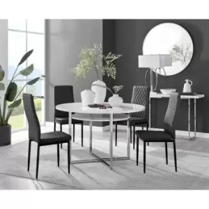 Image of Furniturebox Adley White High Gloss 120cm Storage Dining Table & 4 Black Milan Black Leg Faux Leather Chairs