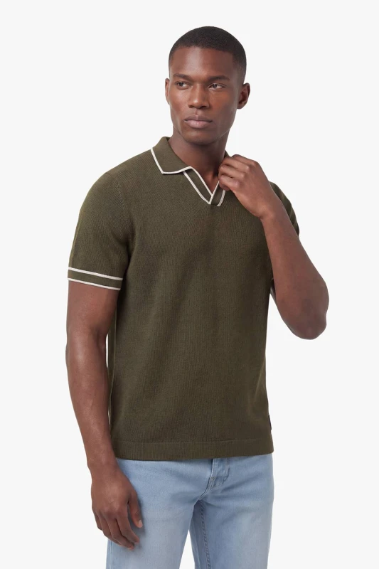 Image of Luke 1977 Mens Krakatoa Open Neck Polo in Khaki Size: Small Khaki Male S