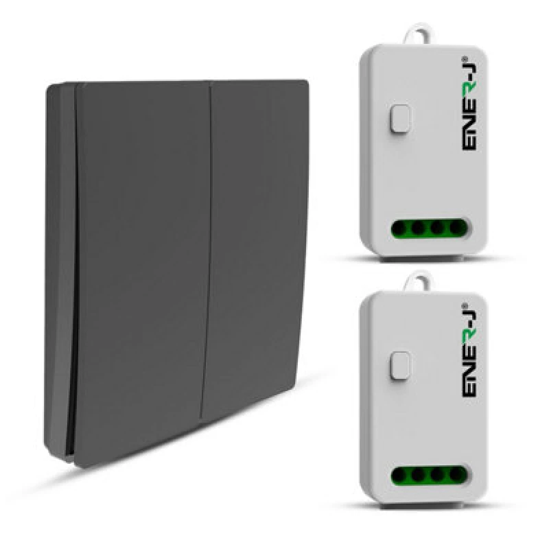 Image of Ener-J 2 Gang Wireless Kinetic Switch, Black + 2 Units Of 500W Rf Receiver