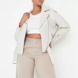 image of Missguided Plus Size Faux Leather Belted Biker Jacket - Cream