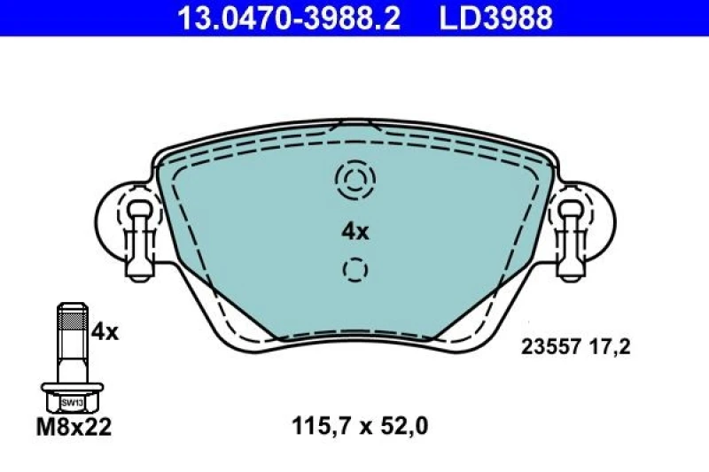 Image of ATE 13.0470-3988.2 Brake pad set excl. wear warning contact, with brake caliper screws Brake Pad Set,disc brake (402)