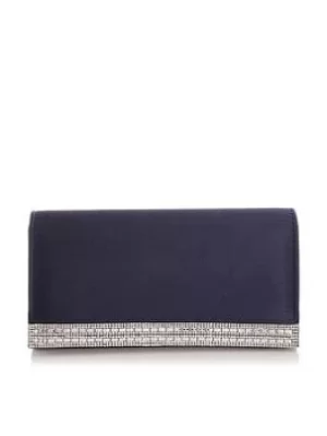 Quiz Satin Diamante Stripe Bag, Dark Blue, Women