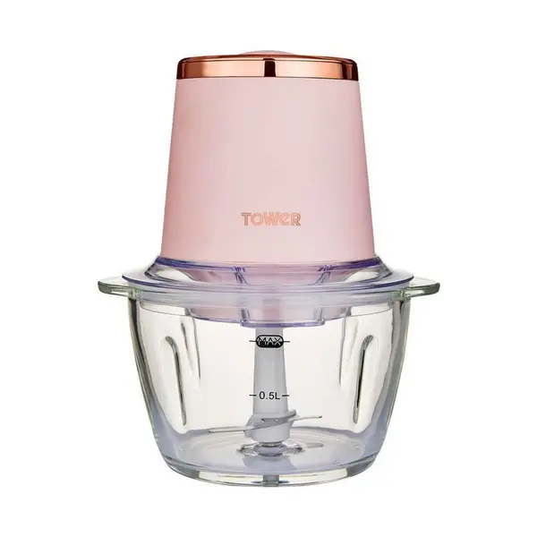 image of Tower Cavaletto 350W 1L Glass Mini Chopper Pink & Rose Gold UK Plug