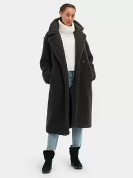 image of UGG Gertrude Long Teddy Coat, Black Size M Women