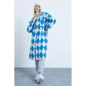 Image of I Saw It First White Midi Brushed Check Shacket - Blue