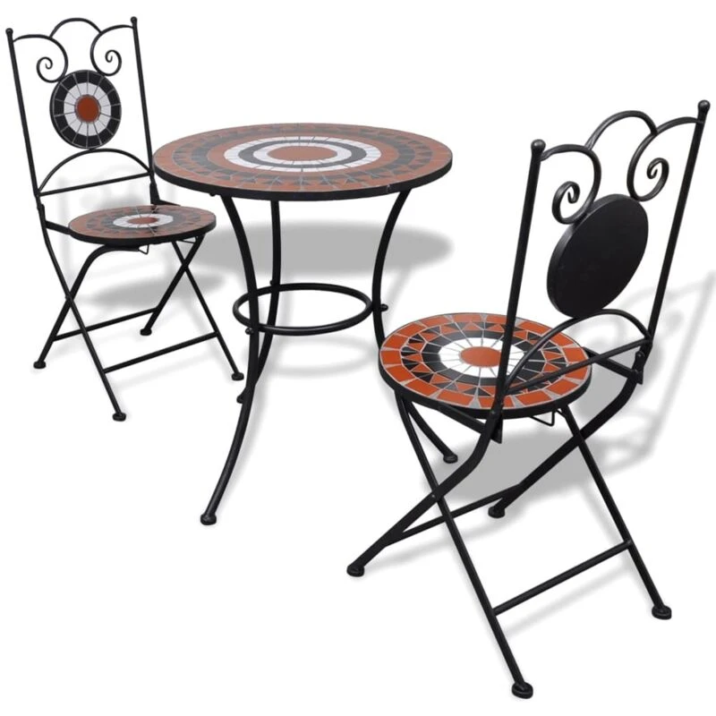 Image of Mosaic Bistro Table 60cm with 2 Chairs Terracotta / White
