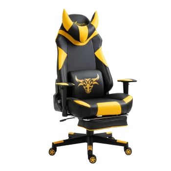 Image of Vinsetto High-Back Gaming Chair Swivel Home Office Computer Racing Gamer Desk Chair Faux Leather with Footrest, Wheels, Black Yellow AOSOM UK