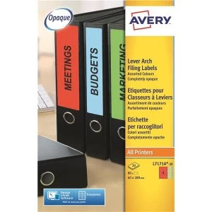 Avery L7171A 20 200 x 60mm Multicolour Lever Arch Filing Laser Labels Pack 80