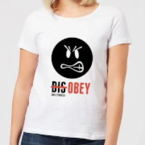 Image of Smiley World Slogan Disobey Womens T-Shirt - White - XXL