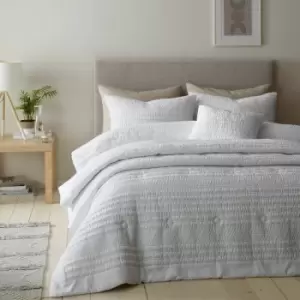 Image of Catherine Lansfield Lennon Stripe Seersucker Duvet Cover Set, White, King