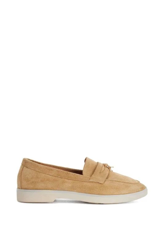 Image of Dune London Womens Wide Fit 'Grinning' Suede Loafers in Natural Size: 3 Natural Female 3