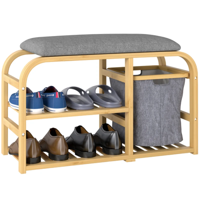 Image of HOMCOM HOMCOM Shoe Rack Bench with Seat for Hallway, Entryway, Nature Wood Finish in Natural Natural One Size Unisex 5063603493483